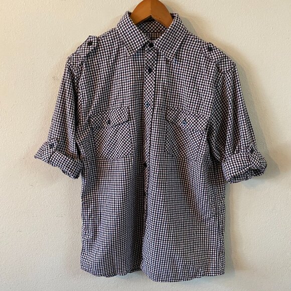 ELIXIR SMALL BROWN/BLACK/WHITE LONG SLEEVE BUTTON DOWN COLLARED 2 POCKET SHIRT - Picture 4 of 7